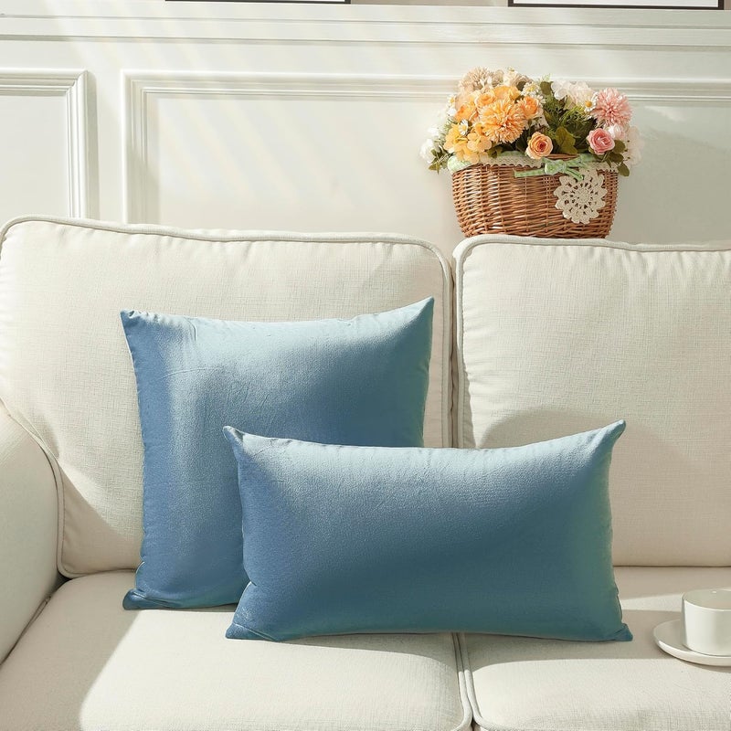 MZPSO Pack of 2, Velvet Super Soft Solid Decorative Square Throw Pillow Covers Set Cushion Case for Sofa Bedroom Car 18 x 18 Inch 45 x 45 cm, Silver Blue - Image 2