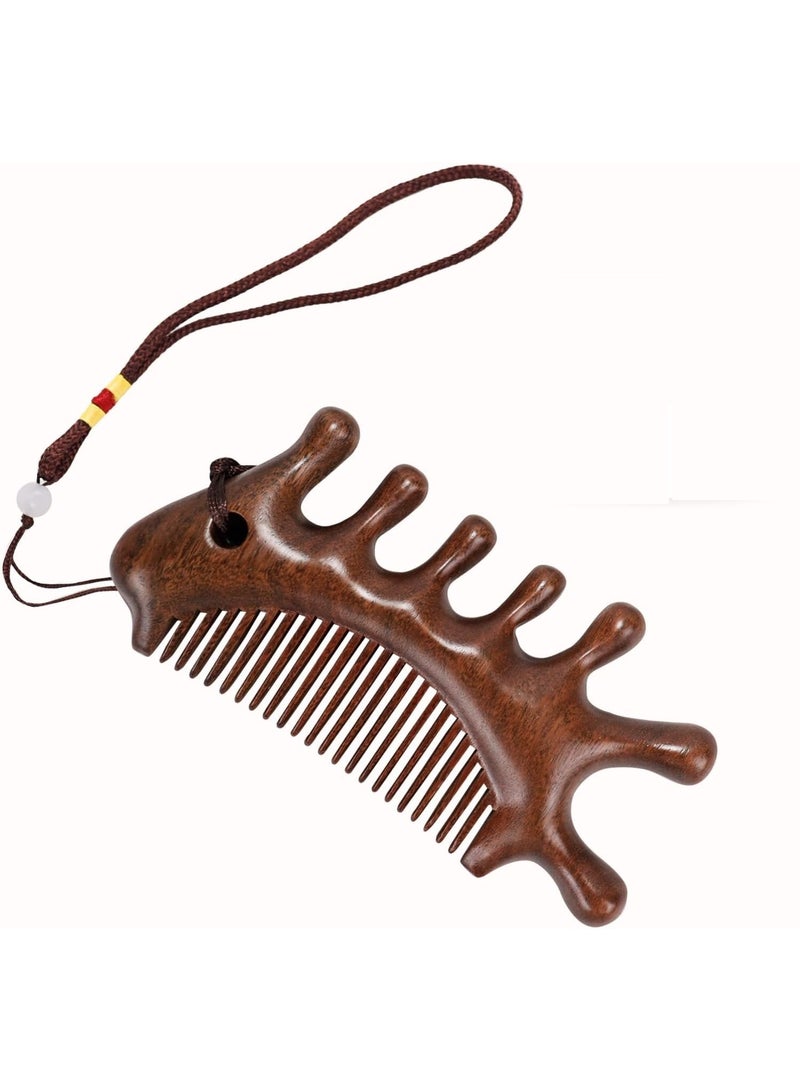 مشط تدليك، 4 في 1 مدلك غوا شا من خشب الصندل، مدلك فروة الرأس الخشبي لنمو الشعر، مشط تدليك الرأس الطبيعي أداة يدوية لكشط نمو الشعر - Image 1