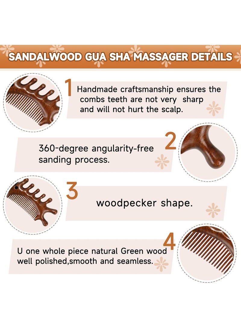 مشط تدليك، 4 في 1 مدلك غوا شا من خشب الصندل، مدلك فروة الرأس الخشبي لنمو الشعر، مشط تدليك الرأس الطبيعي أداة يدوية لكشط نمو الشعر - Image 2