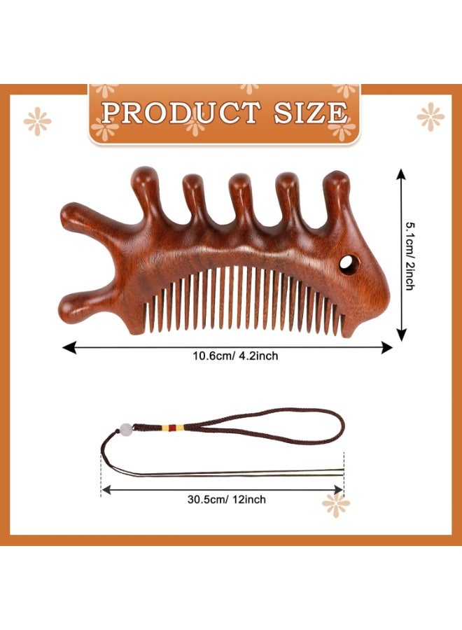 مشط تدليك، 4 في 1 مدلك غوا شا من خشب الصندل، مدلك فروة الرأس الخشبي لنمو الشعر، مشط تدليك الرأس الطبيعي أداة يدوية لكشط نمو الشعر - Image 4