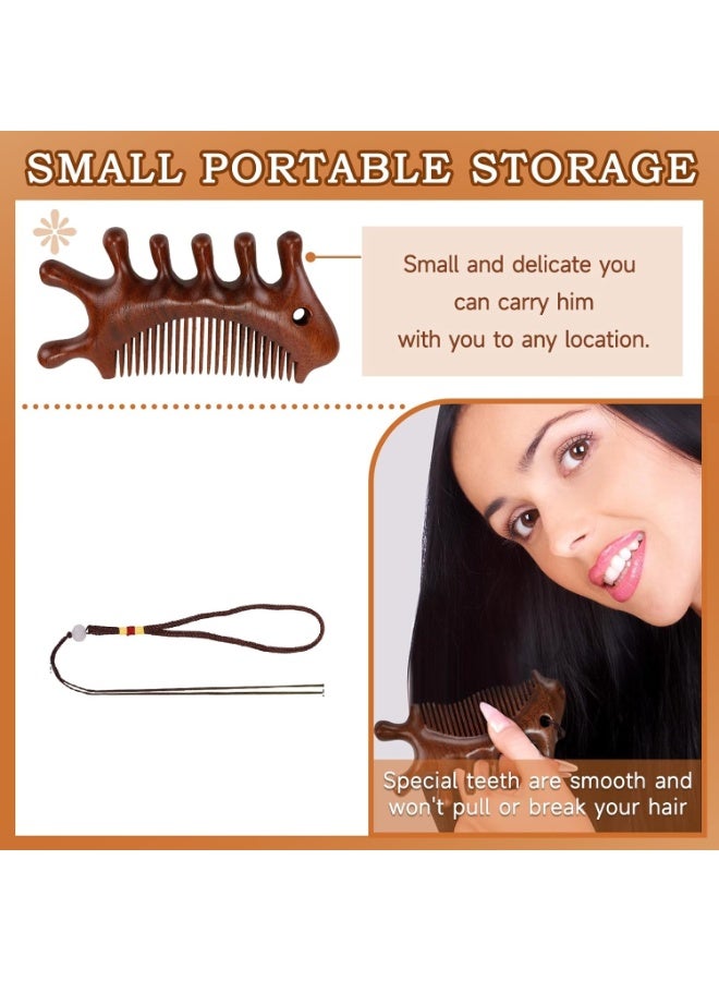 مشط تدليك، 4 في 1 مدلك غوا شا من خشب الصندل، مدلك فروة الرأس الخشبي لنمو الشعر، مشط تدليك الرأس الطبيعي أداة يدوية لكشط نمو الشعر - Image 5