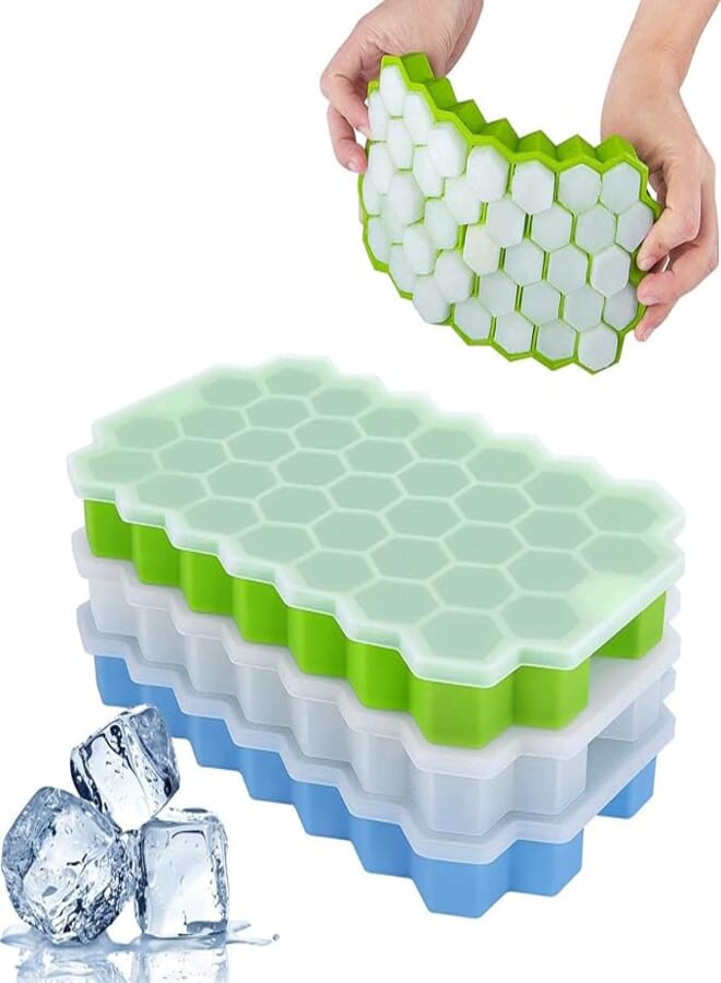 Ice Cube Trays with Lids, 3-Pack No-Spill Reusable Ice Cubes Food Grade Silicone Ice Cube Moulds, Durable, Easy-Release and BPA Free 111-Ice Cube Molds for Freezer, Baby Food, Water, Cocktail