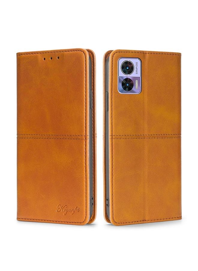 Green Tiger For Motorola Edge 30 Neo Cow Texture Magnetic Horizontal Flip Leather Phone Case(Light Brown)  - Image 1