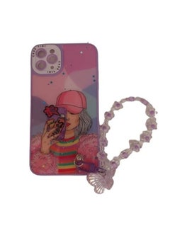 Tiki Case For iPhone 14 Pro Max With Cartoon Print and With Butterfly Strap Purple Colour