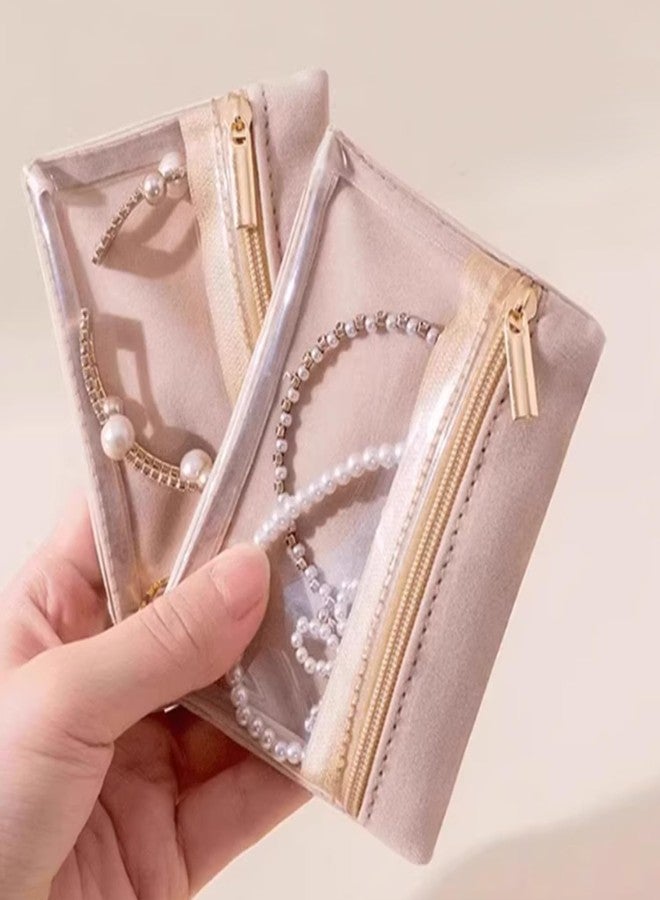 Magiware Small Jewelry Pouch Travel Organizer Bags with Soft Velvet and Zipper, 6PCS Pocket Storage Bag Case Purse Organizer for Women Girl Grandma Gift（ beige） - Image 1