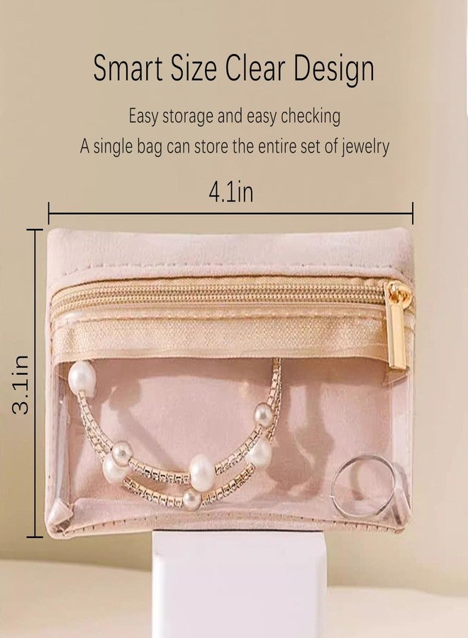 Magiware Small Jewelry Pouch Travel Organizer Bags with Soft Velvet and Zipper, 6PCS Pocket Storage Bag Case Purse Organizer for Women Girl Grandma Gift（ beige） - Image 3