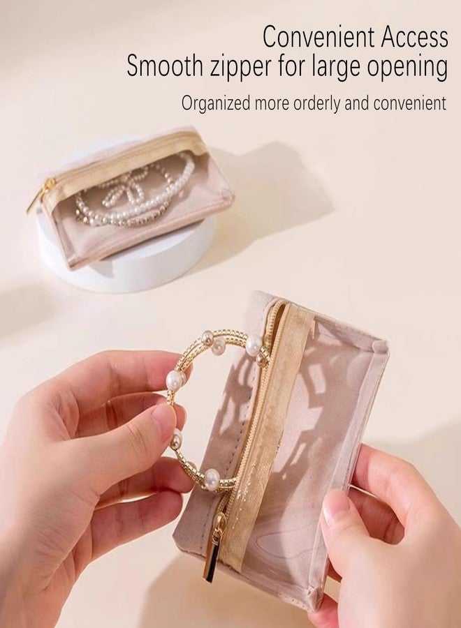 Magiware Small Jewelry Pouch Travel Organizer Bags with Soft Velvet and Zipper, 6PCS Pocket Storage Bag Case Purse Organizer for Women Girl Grandma Gift（ beige） - Image 4