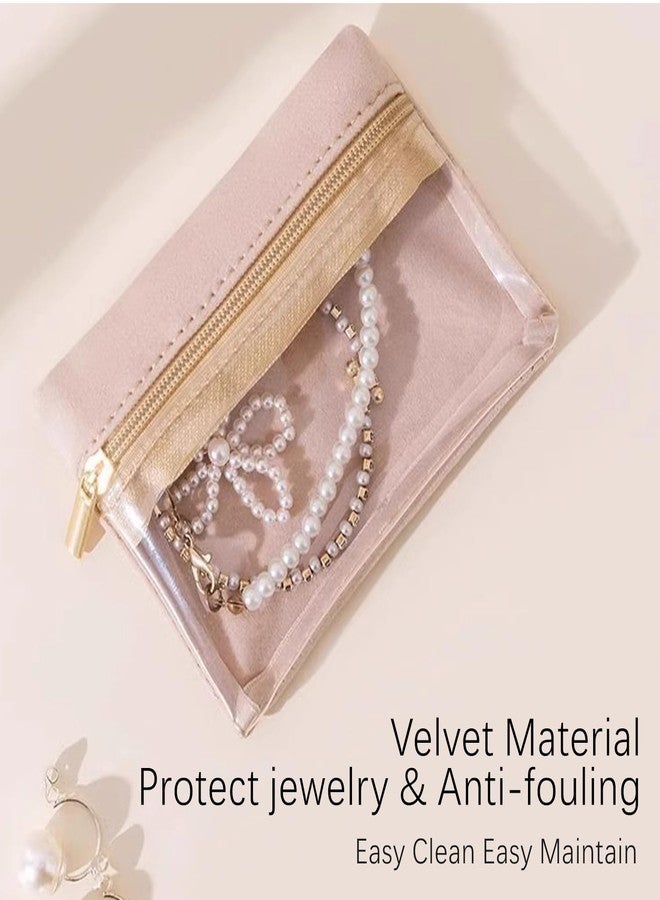 Magiware Small Jewelry Pouch Travel Organizer Bags with Soft Velvet and Zipper, 6PCS Pocket Storage Bag Case Purse Organizer for Women Girl Grandma Gift（ beige） - Image 5