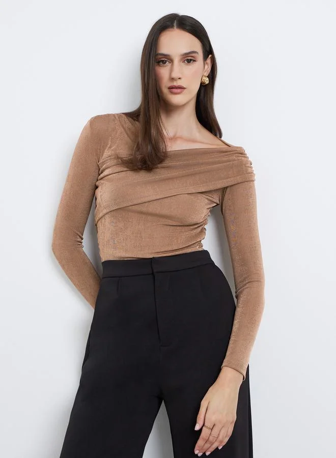 Styli Styli Asymmetrical Neck Long Sleeve Knit Top