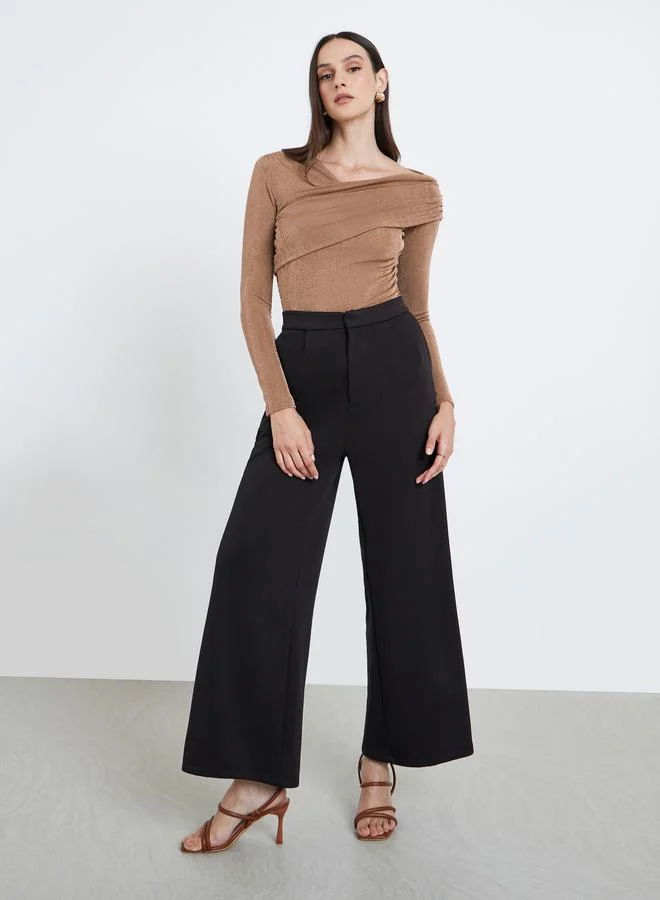 Styli Styli Asymmetrical Neck Long Sleeve Knit Top