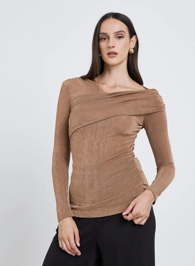 Styli Styli Asymmetrical Neck Long Sleeve Knit Top