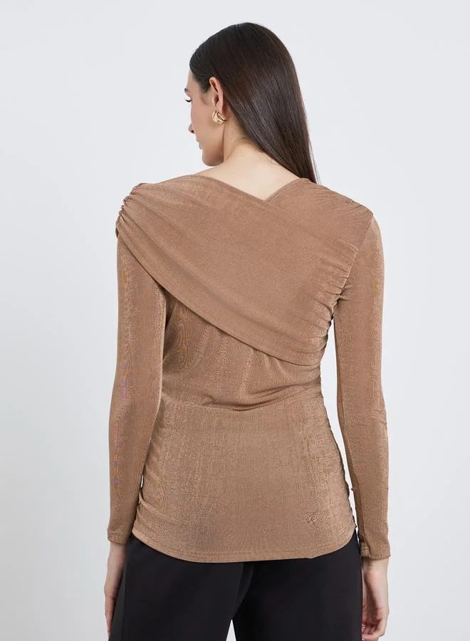Styli Styli Asymmetrical Neck Long Sleeve Knit Top