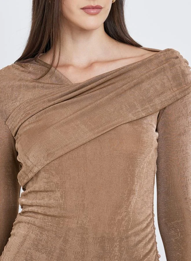 Styli Styli Asymmetrical Neck Long Sleeve Knit Top