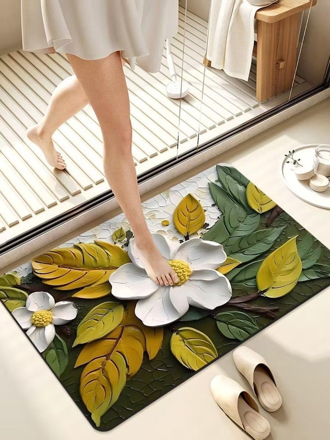 BATHROOM MAT,DOOR MAT DOOR MAT, RUBBER NON-SLIP QUICK DRY RUGS FIT UNDER DOOR SUPER ABSORBENT THIN FASHION WASHABLE OVAL FLOOR BATH MAT FOR BATHROOM, BATHTUB, SHOWER AND SINK (CHAMPO-4 PC).