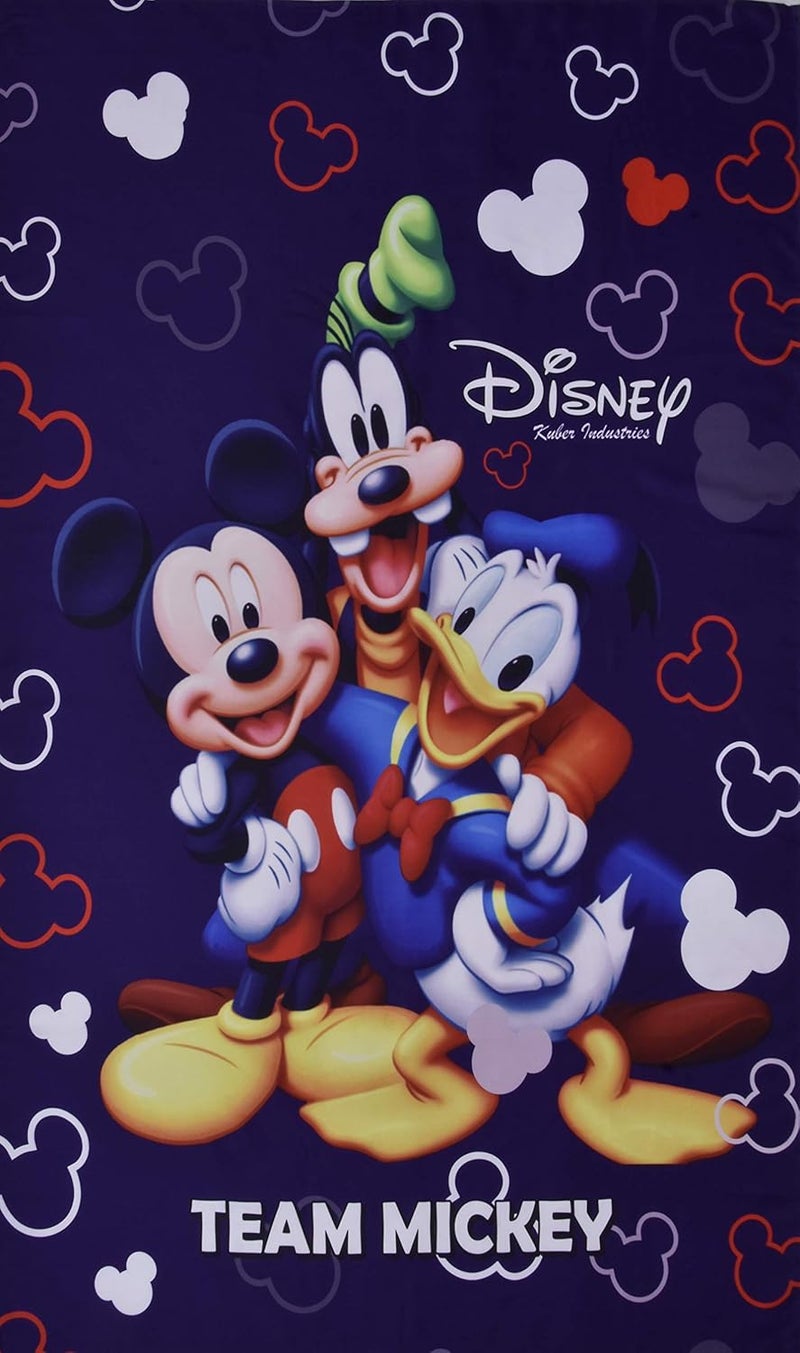 Kuber Industries Kuber Industries Disney Team Mickey Print Silk Special Long Crush Single Bedsheet with 1 Pillow Cover (Royal Blue)-KUBMART010144  - Image 2
