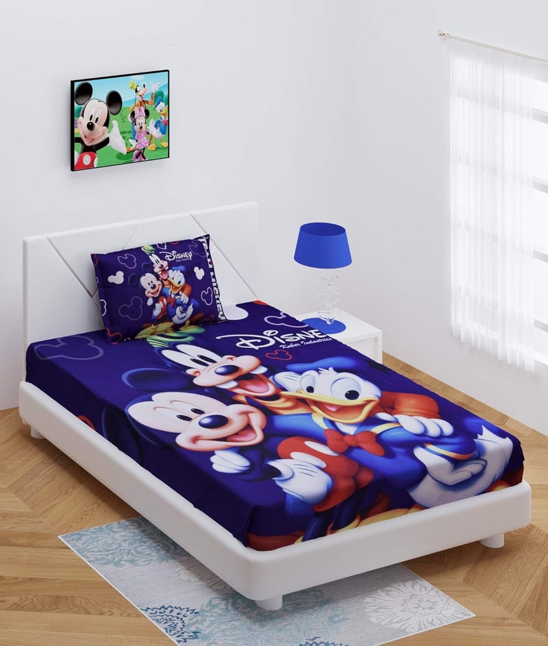 Kuber Industries Kuber Industries Disney Team Mickey Print Silk Special Long Crush Single Bedsheet with 1 Pillow Cover (Royal Blue)-KUBMART010144  - Image 3