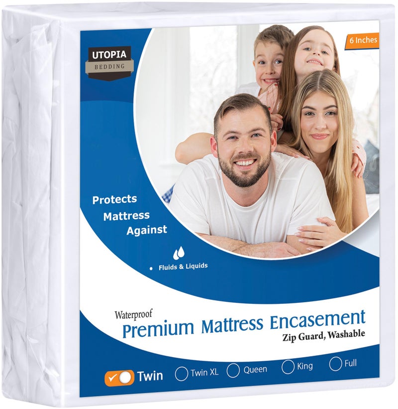 Utopia Bedding Premium Waterproof Bed Bug Mattress Cover Twin Zippered Mattress Protector 6 Inches Deep Dust Mite Proof 6Sided Mattress Encasement for Bed