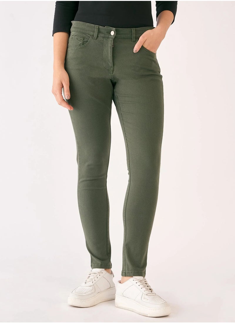 Salt Attire Women's Slim Fit Mid Rise Pants Featuring Fly Front Zip Closure and Functional Pockets Chic and Versatile Trousers for Every Occasion  - Image 1