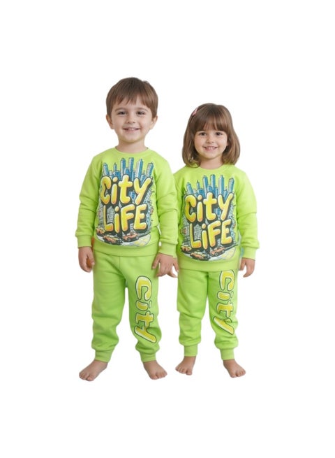 بيجاما (سويت شيرت وبنطلون) - لون حيوي - مناسب للأولاد والبنات