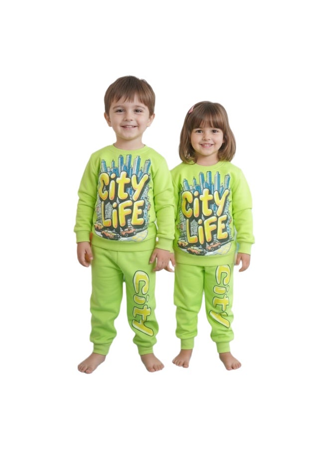 بيجاما (سويت شيرت وبنطلون) - لون حيوي - مناسب للأولاد والبنات - Image 1