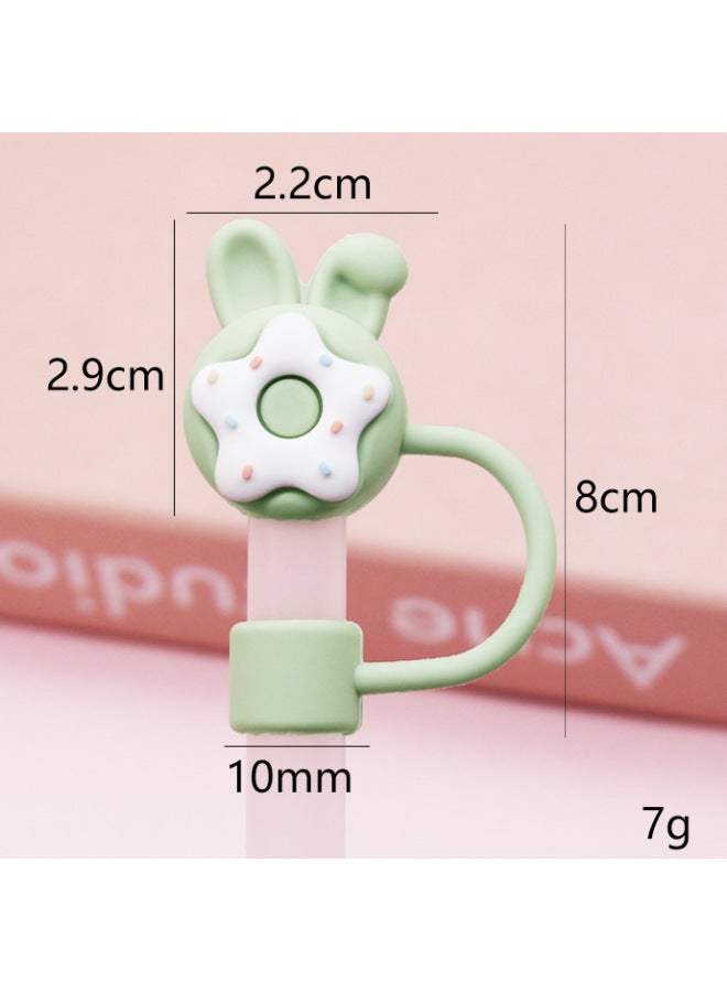 New Large Diameter 10mm Dust-proof Straw Cap Can Be Recycled Cute Milk Tea Cup Thick Straw Plug Manufacturers Supply-Color:Green Bunny Ear Donut 10mm-Specifications:Bag With Straw [straw Color Random]] - Image 1