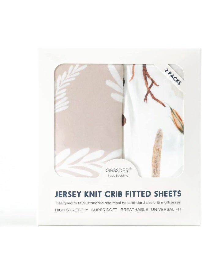 GRSSDER Stretch Ultra Soft Jersey Knit Fitted Crib Sheets Set 2 Pack, Fits All Standard Crib Mattress Pads Safe and Snug, Crib Fitted Sheet for Baby, Stylish Pretty Flora for Baby, Beige - Image 4