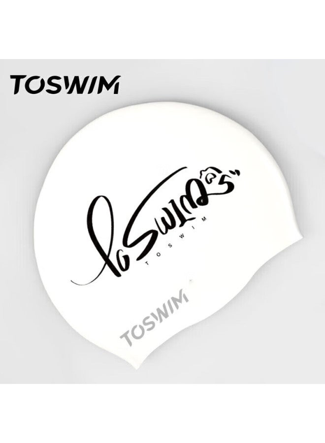 Toswim Swimming Cap For Women, Silicone Large Size Waterproof Swim Cap For Long Hair, Suitable For Adults And Children, Letter Design - Image 1