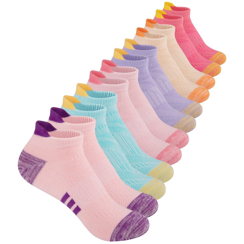 Comfoex 12 Pairs Girls Athletic Ankle Socks for 4-6 6-8 8-10 Years Old Cotton Short Socks for Little Big Kids - Image 1