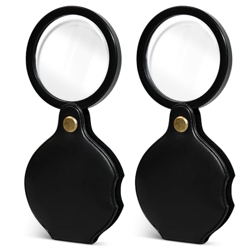 AUUTI 2pcsUpgrade 10x Small Magnifying Glass for Kids and Seniors, Pocket Magnifier with Protective Sheath, Mini Folding Magnifying Glass Reading, Close Work, Repairing, Hobby Or Coins（7cm） (6cm) - Image 1