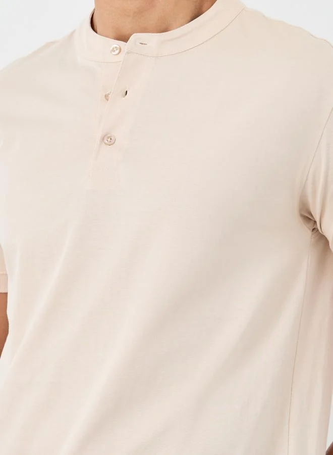 Styli Styli Pure Cotton Mandarin Collar Polo T-Shirt
