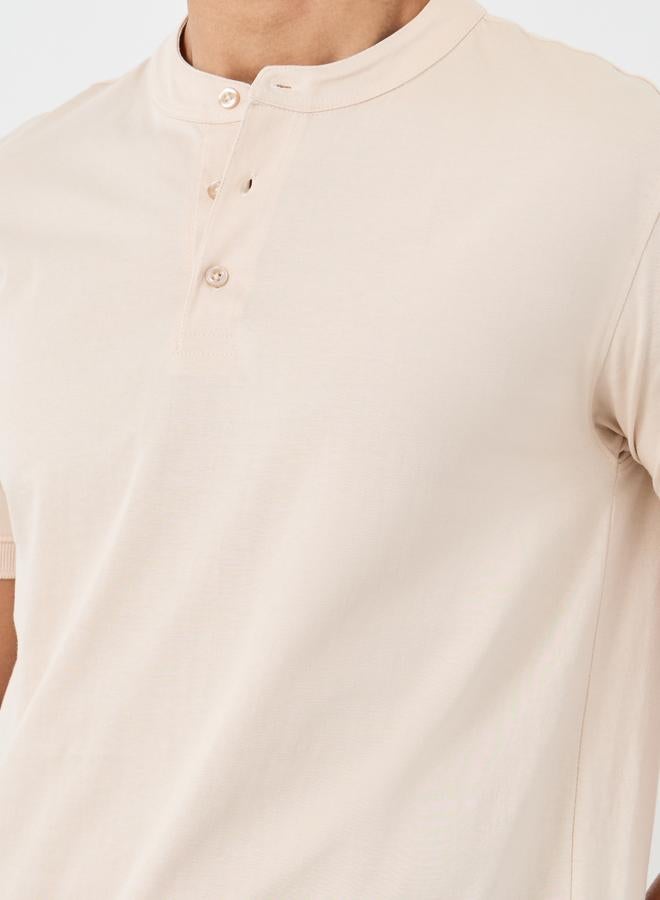 Styli Styli Pure Cotton Mandarin Collar Polo T-Shirt - Image 3