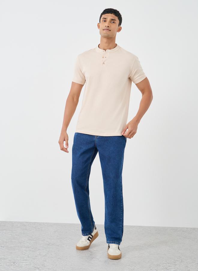 Styli Pure Cotton Jersey Mandarin Collar Polo T-Shirt - Image 2