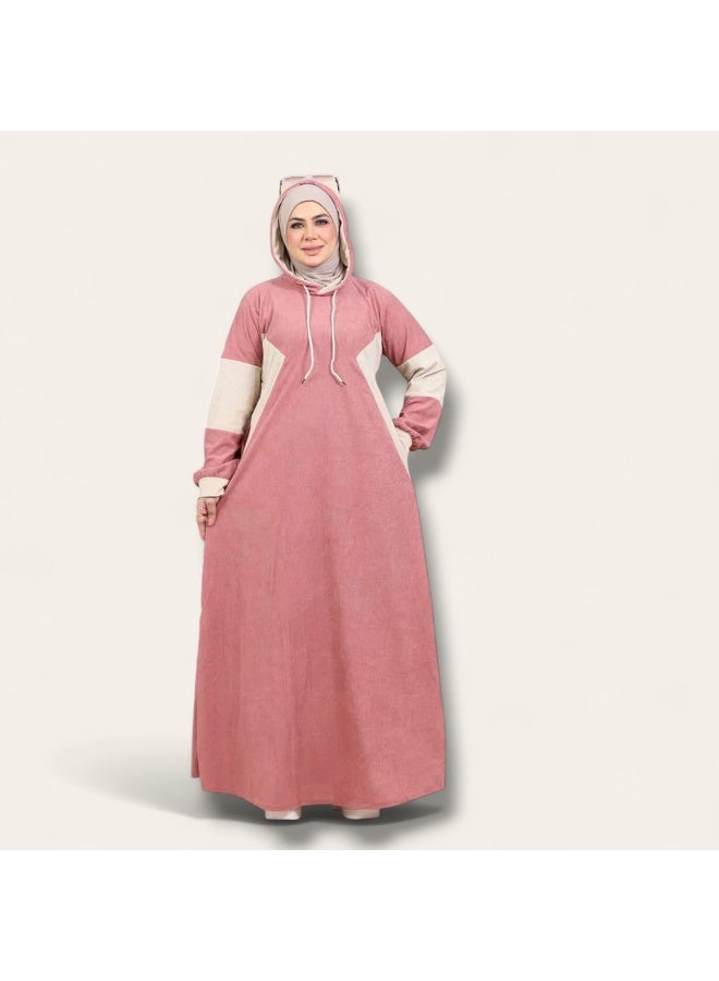 Wide Winter Abaya - Fits Up to 90 kg - Ribbed Design and Calm Colors