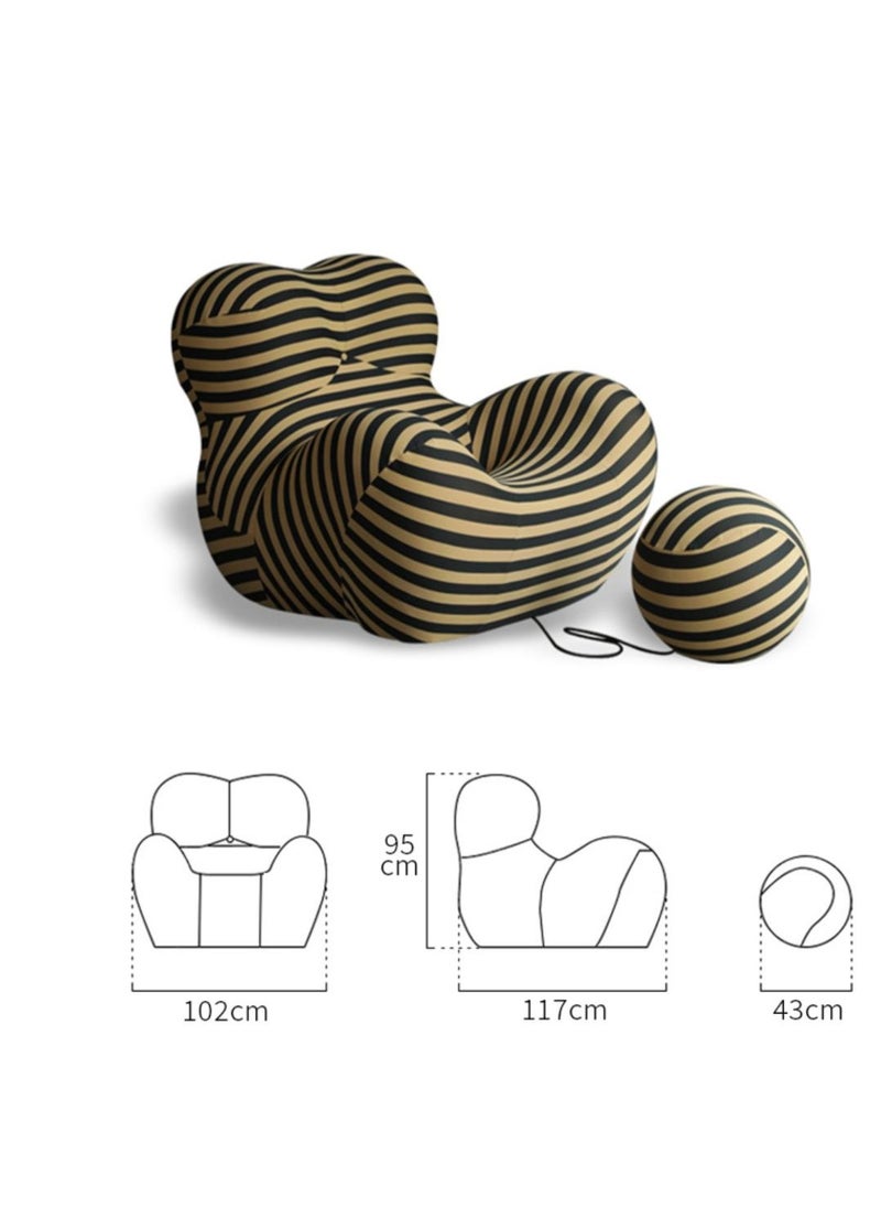 modern ben bag that blends style with comfort. Made from high-quality, non-expandable foam, offering excellent support and lasting comfort. Upholstered with premium fabric, it adds a touch of luxury to any room. Additionally, the sofa features a connected footrest for enhanced leg support, elevating your sitting experience and providing maximum comfort