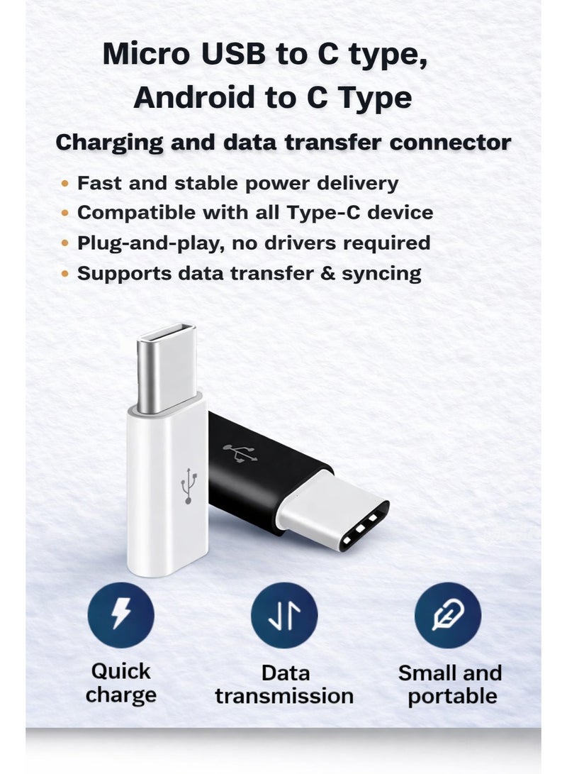 Micro USB to Type-C Fast Charging and Data Transfer Converter Connector for Android Phones, High-Speed USB-C Data Sync Adapter, Durable Portable Charging Converter, Universal Compatibility, 2-Pack Multi-Color - Image 2