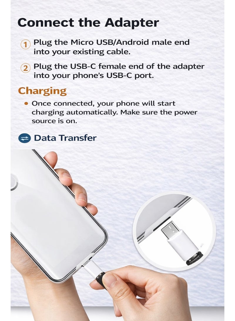 Micro USB to Type-C Fast Charging and Data Transfer Converter Connector for Android Phones, High-Speed USB-C Data Sync Adapter, Durable Portable Charging Converter, Universal Compatibility, 2-Pack Multi-Color - Image 3