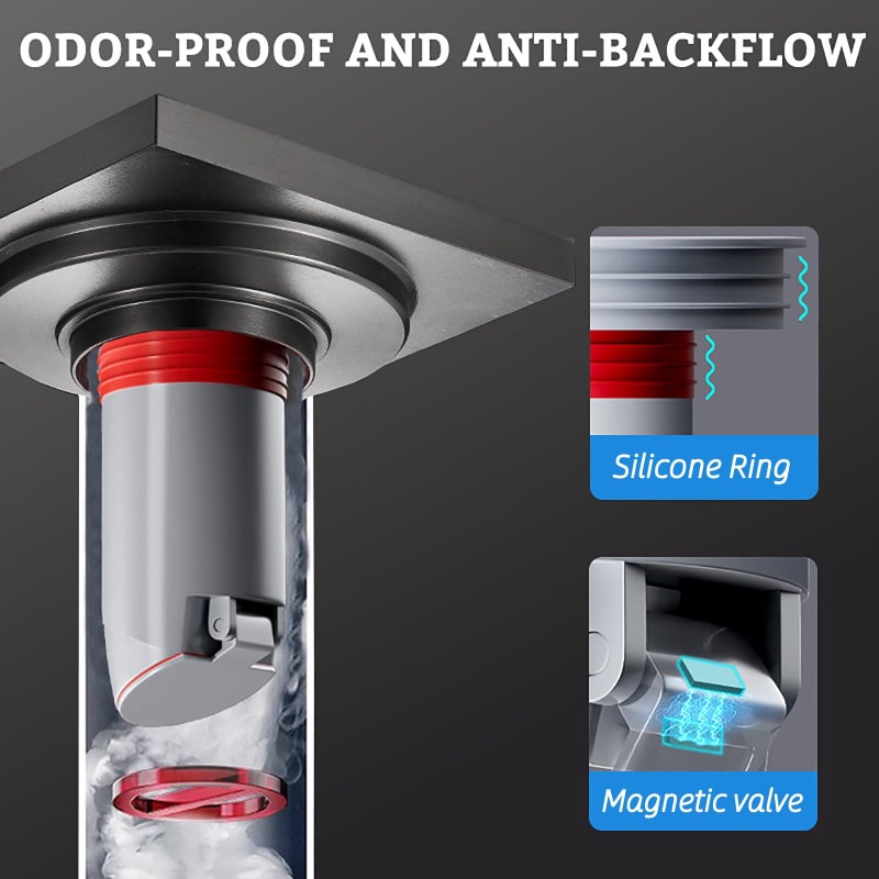 COLDDD Odor-Proof Shower Drain Plug - Backflow Preventer with Magnetic Closure Valve, Hair Catcher, and Silicone Reducer Ring, Fits 1.9''-3.9'' ID Drains, Sewers, and Pipes - Image 4