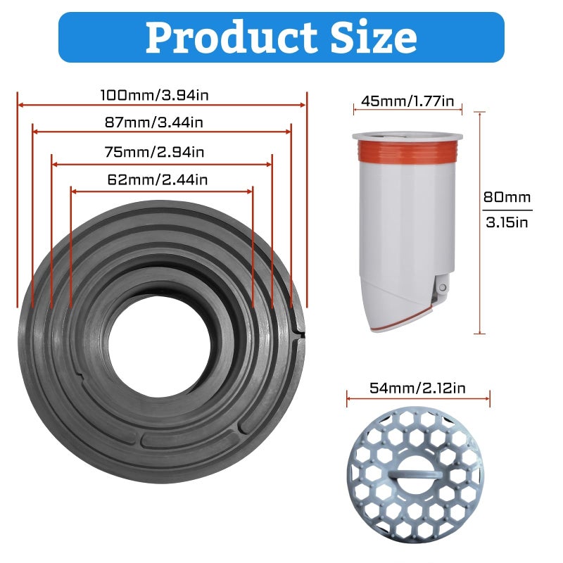 COLDDD Odor-Proof Shower Drain Plug - Backflow Preventer with Magnetic Closure Valve, Hair Catcher, and Silicone Reducer Ring, Fits 1.9''-3.9'' ID Drains, Sewers, and Pipes - Image 2
