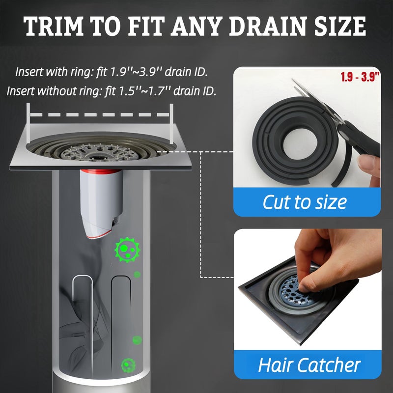COLDDD Odor-Proof Shower Drain Plug - Backflow Preventer with Magnetic Closure Valve, Hair Catcher, and Silicone Reducer Ring, Fits 1.9''-3.9'' ID Drains, Sewers, and Pipes - Image 3