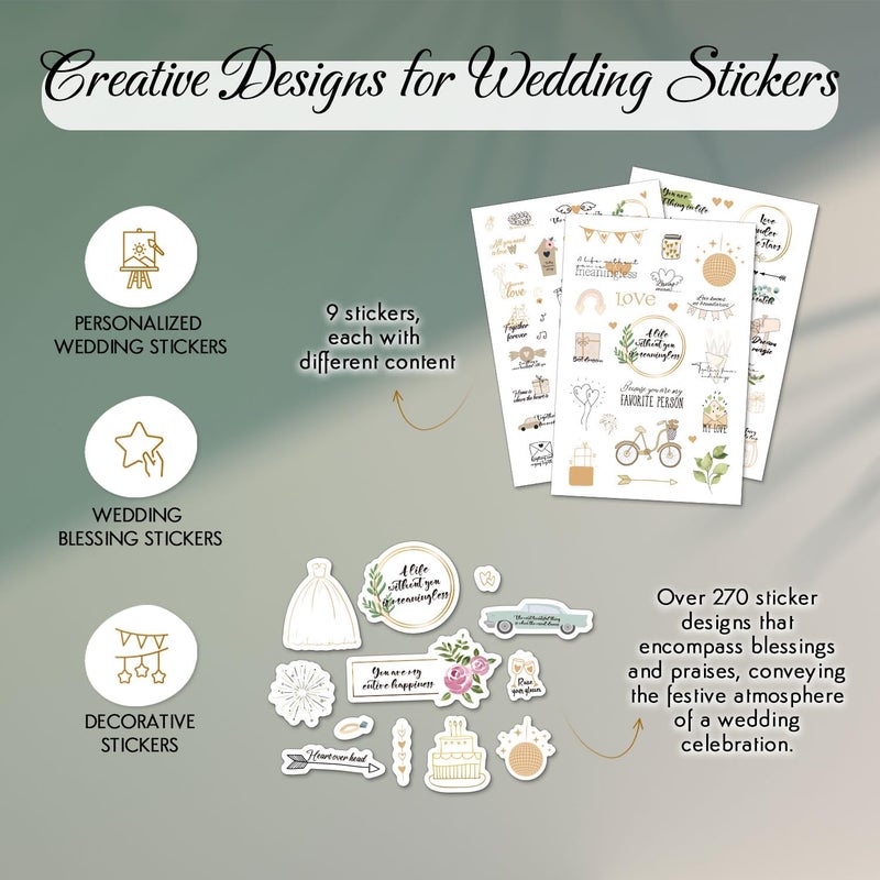 BIROYAL Wedding Stickers for Scrapbook | 9 Sheets Wedding Scrapbook Stickers | 200+ Waterproof Sticker | Bridal Shower Engagement Marriage Anniversary for Engagement Planning Embellishments - Image 5