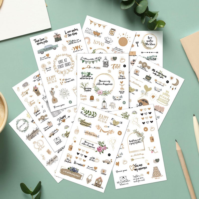 BIROYAL Wedding Stickers for Scrapbook | 9 Sheets Wedding Scrapbook Stickers | 200+ Waterproof Sticker | Bridal Shower Engagement Marriage Anniversary for Engagement Planning Embellishments - Image 2
