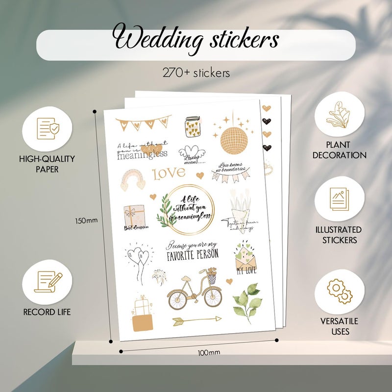 BIROYAL Wedding Stickers for Scrapbook | 9 Sheets Wedding Scrapbook Stickers | 200+ Waterproof Sticker | Bridal Shower Engagement Marriage Anniversary for Engagement Planning Embellishments - Image 3
