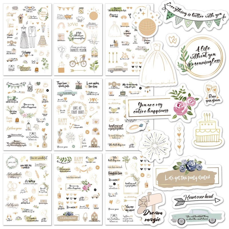 BIROYAL Wedding Stickers for Scrapbook | 9 Sheets Wedding Scrapbook Stickers | 200+ Waterproof Sticker | Bridal Shower Engagement Marriage Anniversary for Engagement Planning Embellishments - Image 1