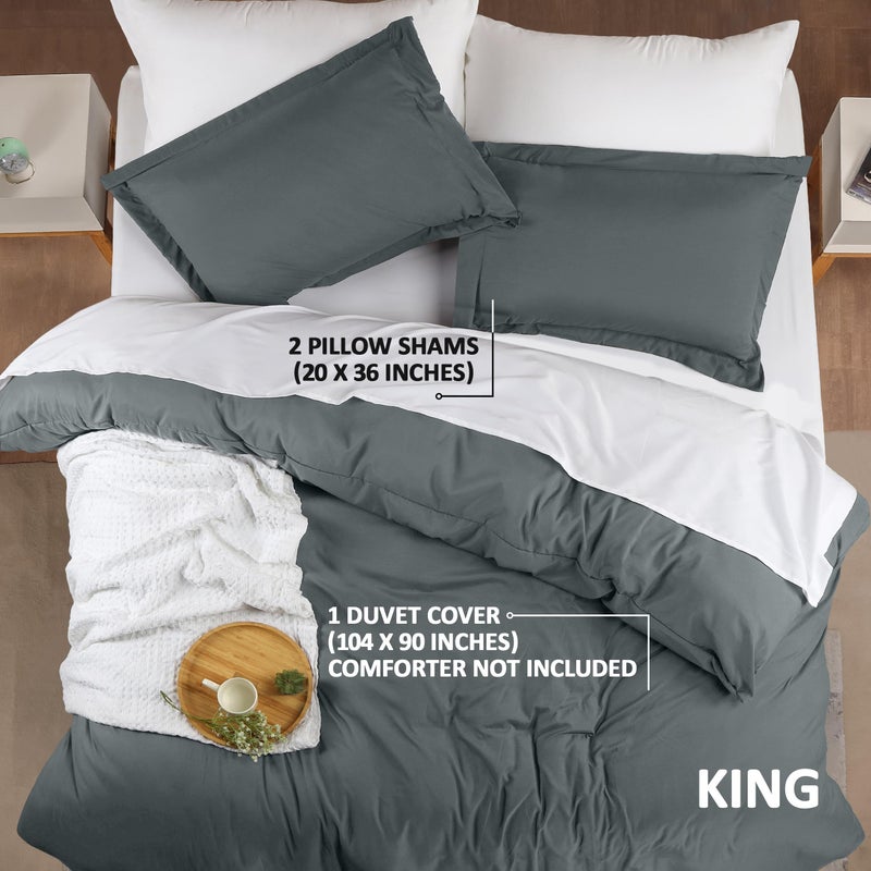 Utopia Bedding Duvet Cover King Size - 1 Comforter Cover with 2 Pillow Shams - 3 Pieces Bedding Duvet Cover with Zipper Closure - Soft Brushed Microfiber, 104 X 90 Inches (Grey) - Image 2