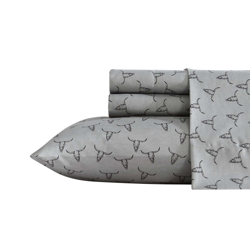 Wrangler King Size Sheet Set UltraSoft WrinkleResistant Bedding for Year Round Comfort Deep Pockets Bed Sheets with Matching Fitted Sheet Pillowcases Steer Skulls Grey - Image 2