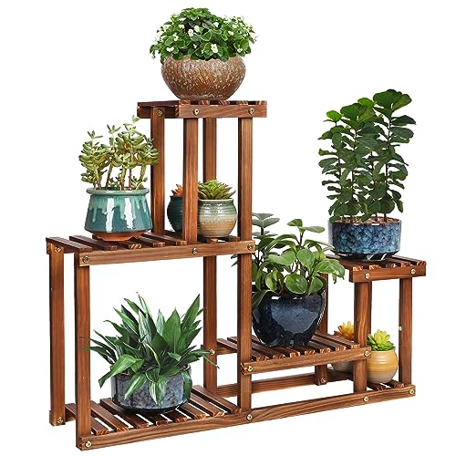 COOGOU Pine Wood Plant Stand Indoor Outdoor Multi Layer Flower Shelf Rack Higher and Lower Plant Holder in Garden Balcony Patio Living Room 4 Tiers