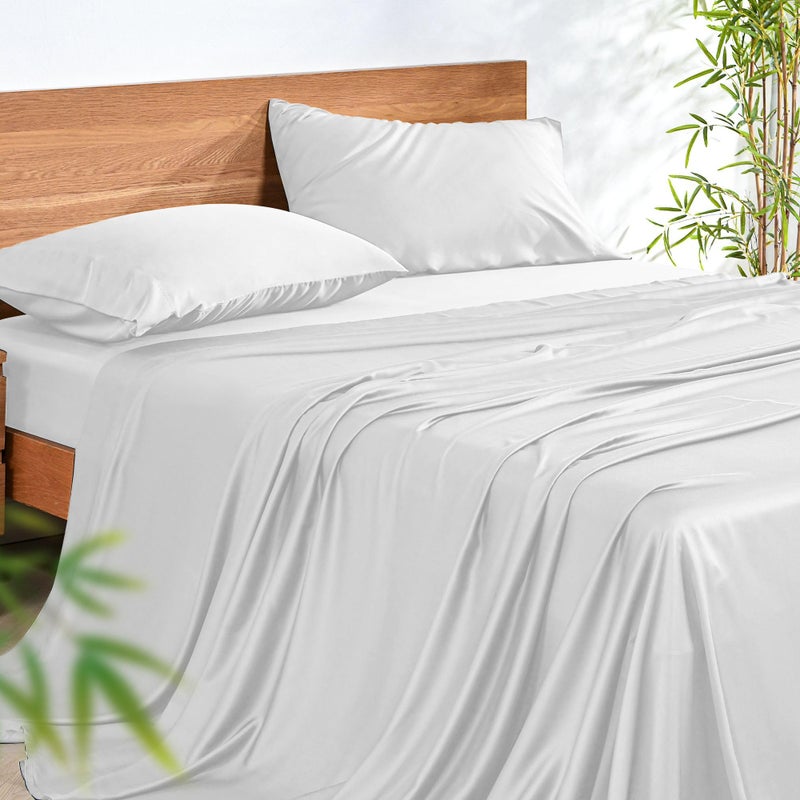 NATUREFIELD 4Pcs Sheets Set King Size100 Rayon Derived from Bamboo Bed Sheets Soft Breathable 1 Flat Sheet 1 Fitted Sheet 2 Pillowcases White