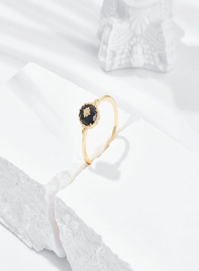 Glowave Vintage Onyx Black Diamond Oval Stacking Rings for Women, Men, Teens, Silver - Image 4