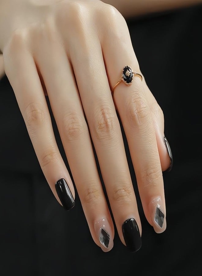 Glowave Vintage Onyx Black Diamond Oval Stacking Rings for Women, Men, Teens, Silver - Image 3