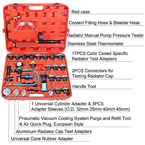 YSTOOL Radiator Pressure Tester Coolant Vacuum Refill Kit 33PCS Automotive Cooling System Leak Test Pneumatic Water Tank Purge Fill Tool Set with Gauge Adapter Cap Universal for Auto Car Airlift - Image 2